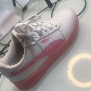 Puma Kids White and Pink Platform Sneakers